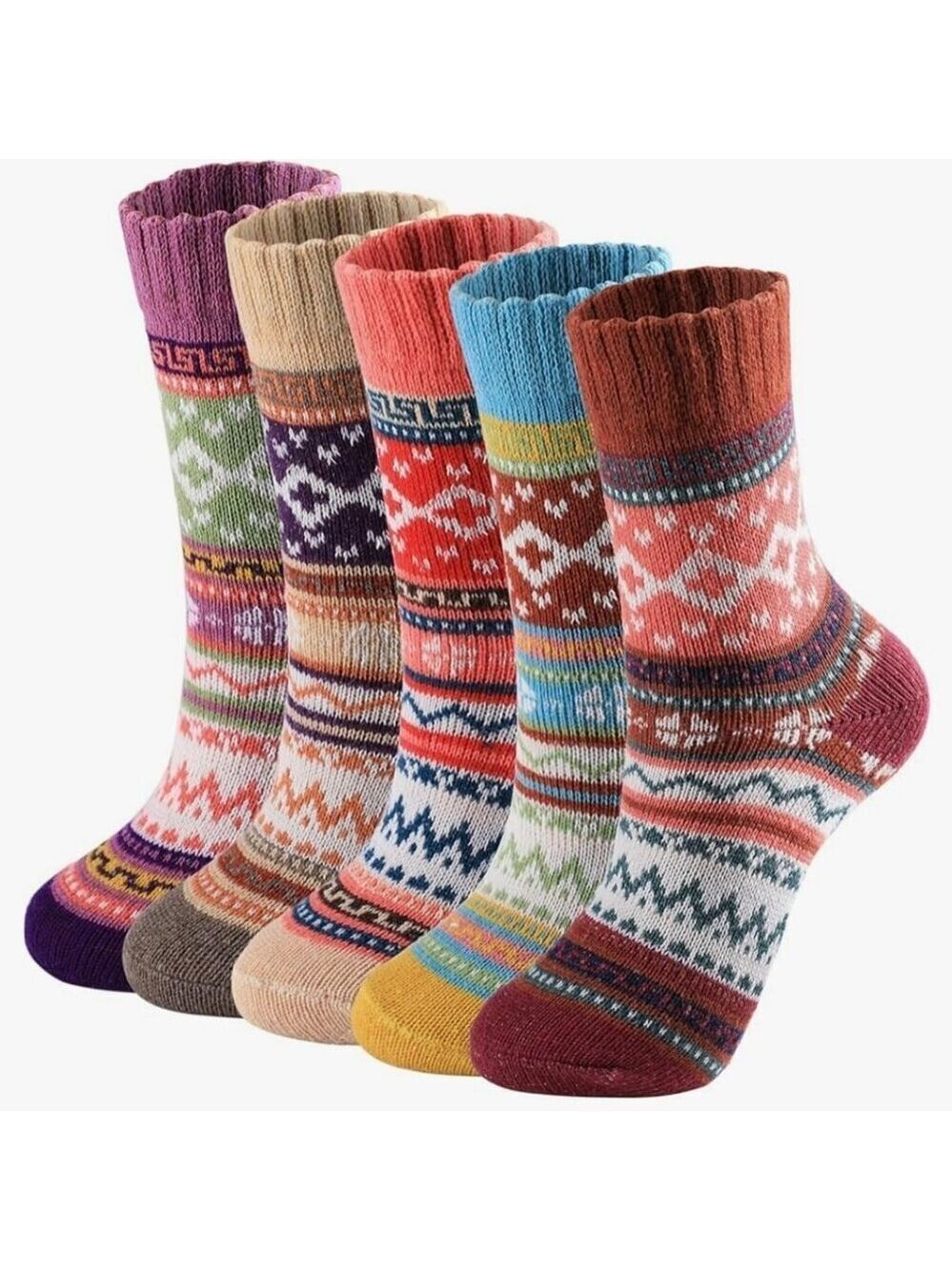 5 Pair Women's Patterned Wool Blend Socks